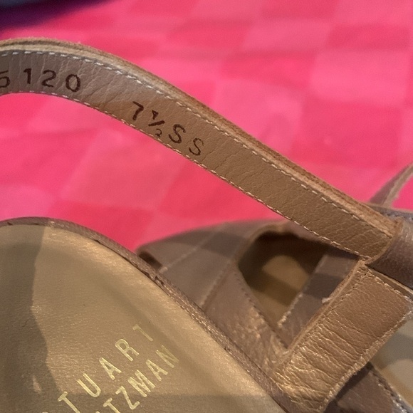Stuart Weitzman Muted Gold Shimmer Heeled Sandals Shoes Size 7.5 - Picture 5 of 7